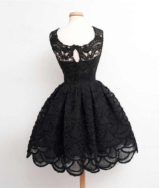 Unthony - Retro A-line Black Lace Sleeveless Open Back Short Prom Dresses