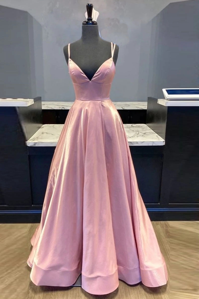 Unthony - Custom Made V Neck Backless Pink Prom Dress