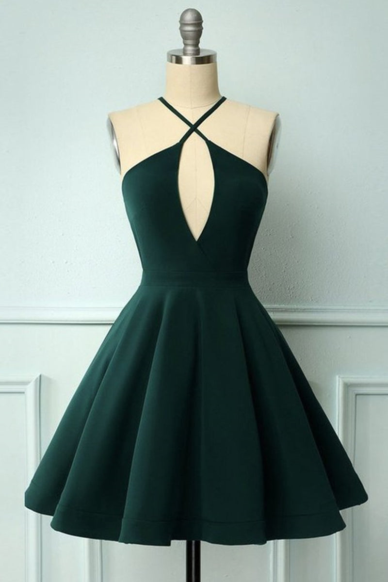 Unthony - Elegant Halter Neck Dark Green Short Prom Dress