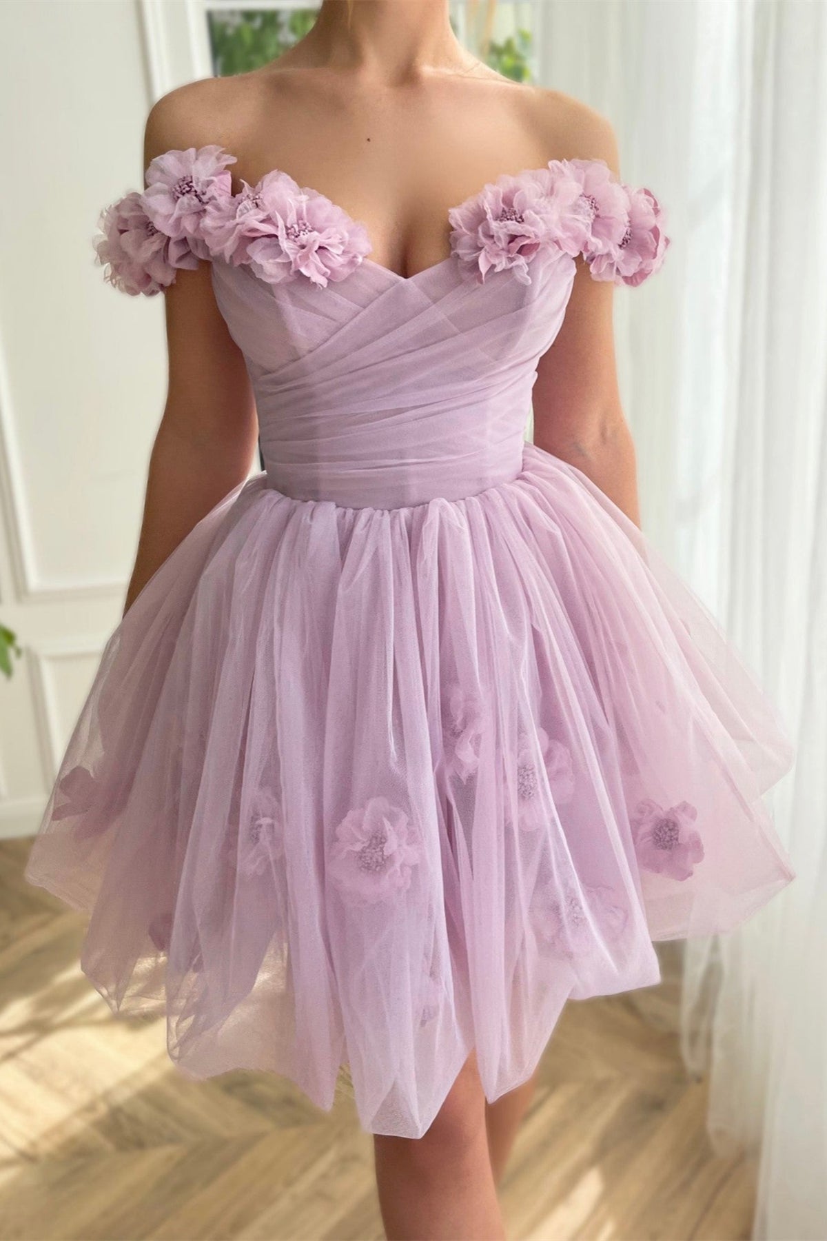 Unthony - Off the Shoulder Lilac Floral Prom Dress