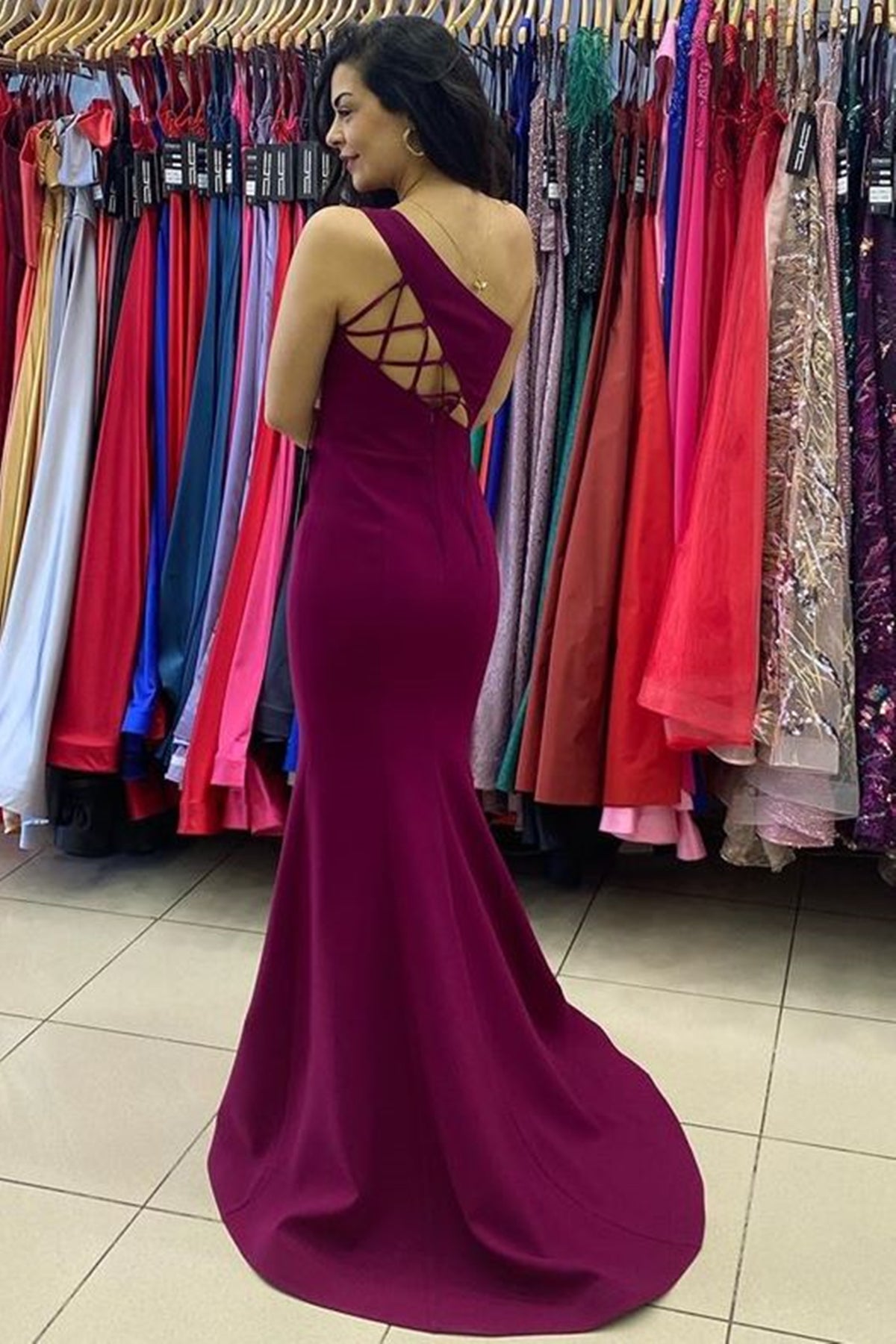 Unthony - One Shoulder Mermaid Purple Long Prom Dress