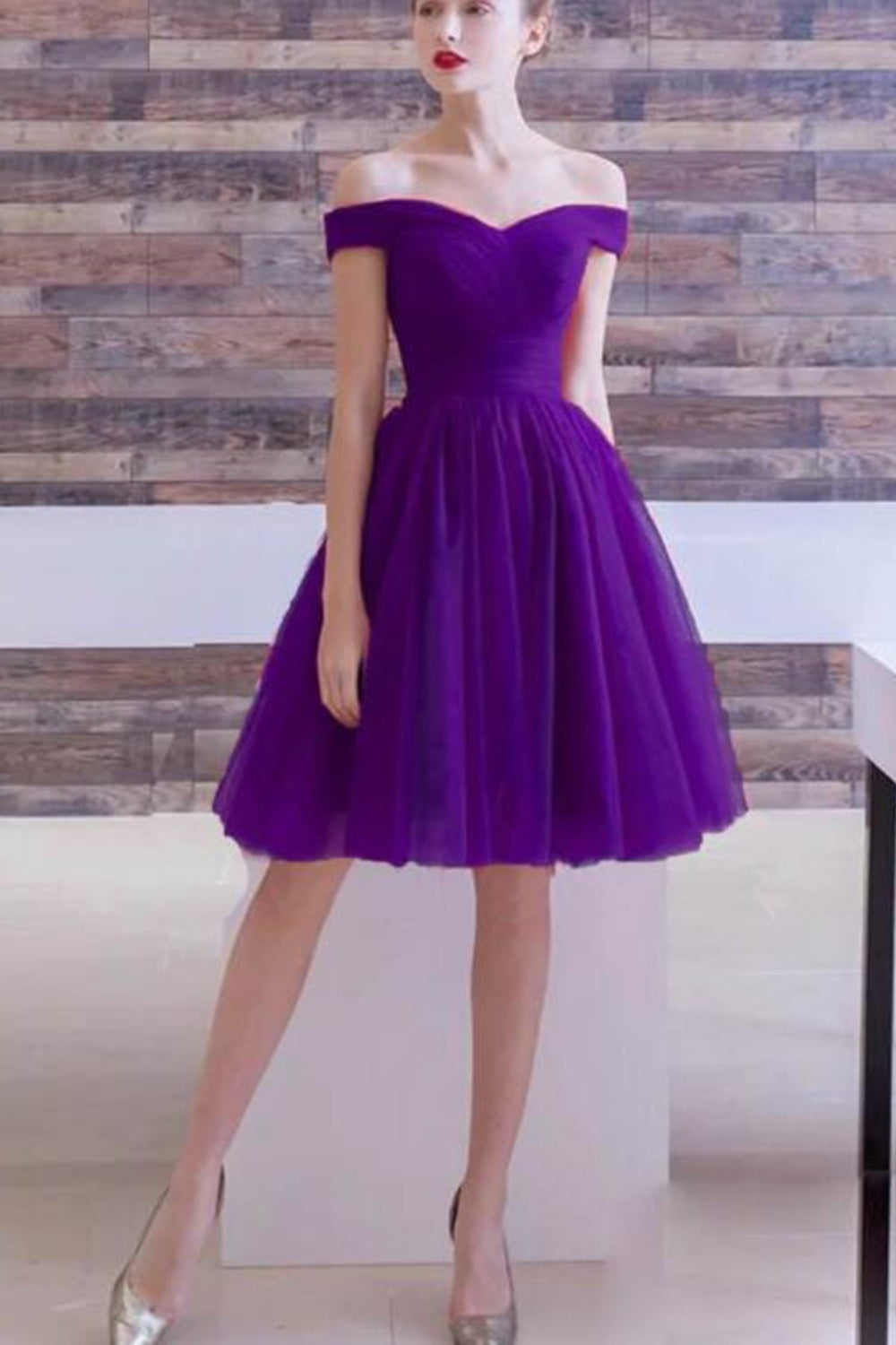 Unthony - Off the Shoulder Purple Short Prom Dress
