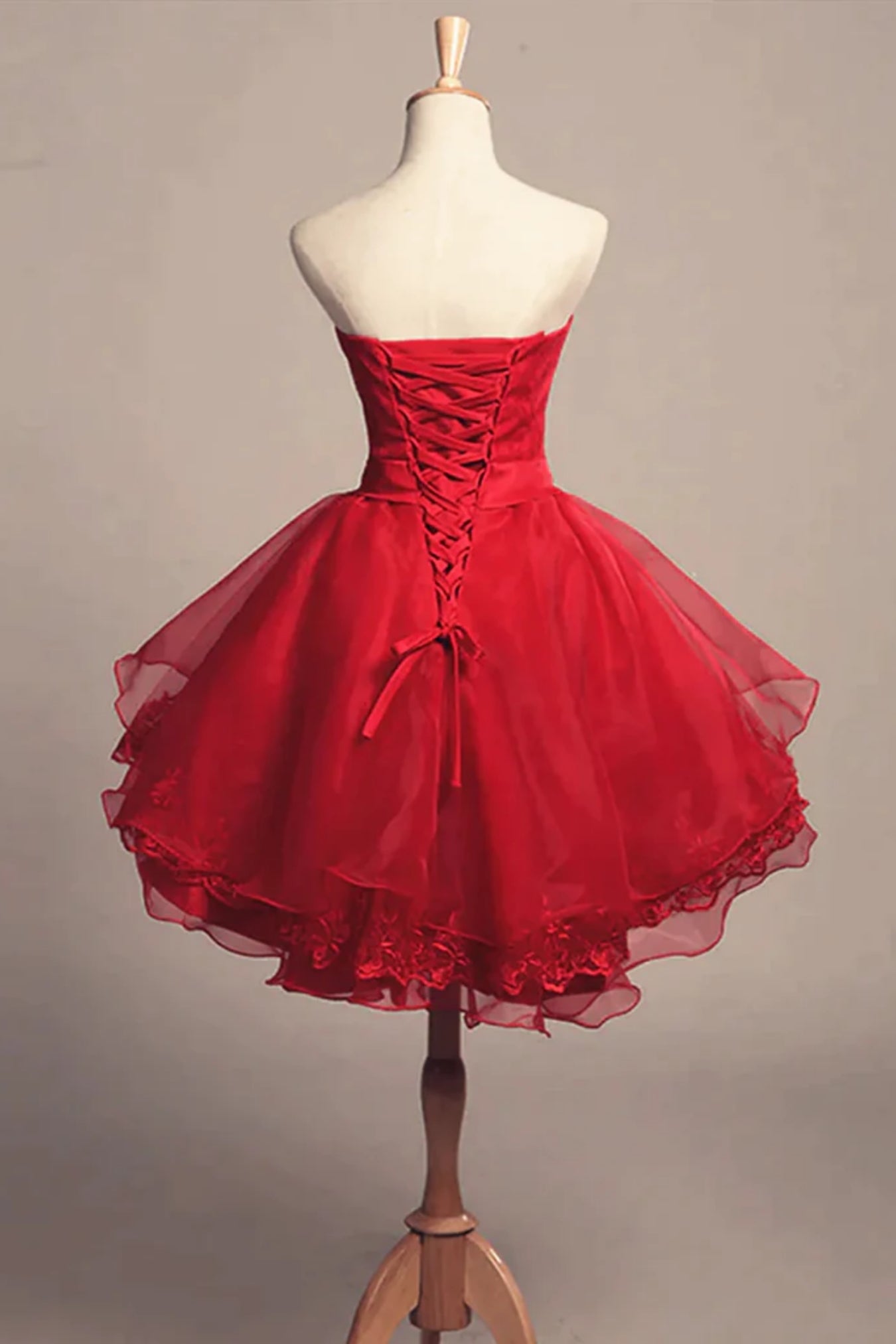 Unthony - Strapless High Low Red Lace Prom Dress