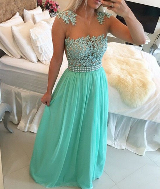 Unthony - A Line Floor Length Sleeveless Lace Prom Dresses