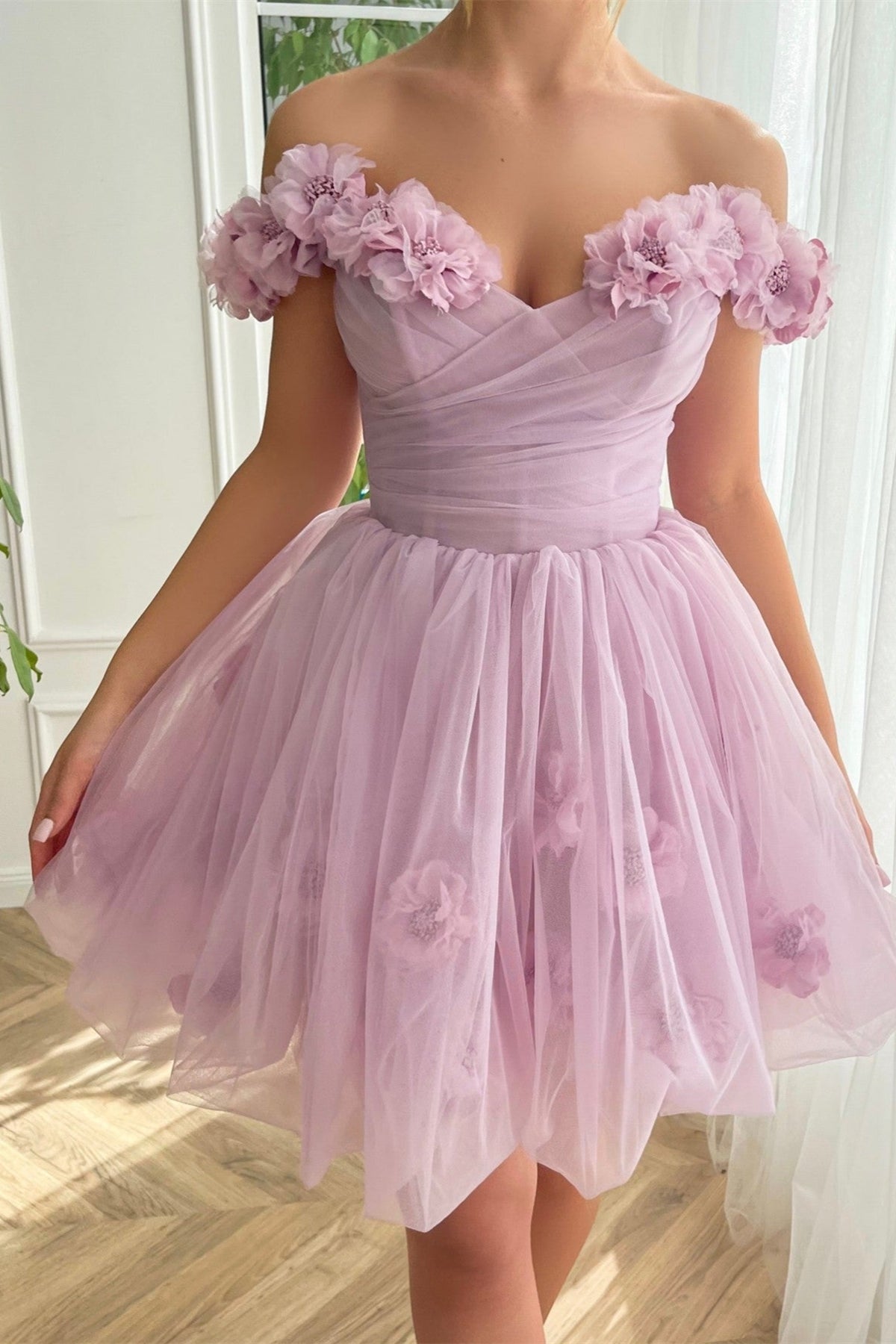 Unthony - Off the Shoulder Lilac Floral Prom Dress