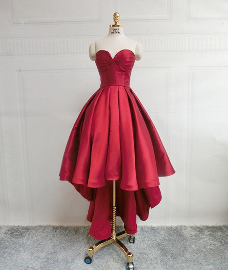 Unthony - High Low Sweetheart Neck Strapless Backless Satin Red Prom Dresses