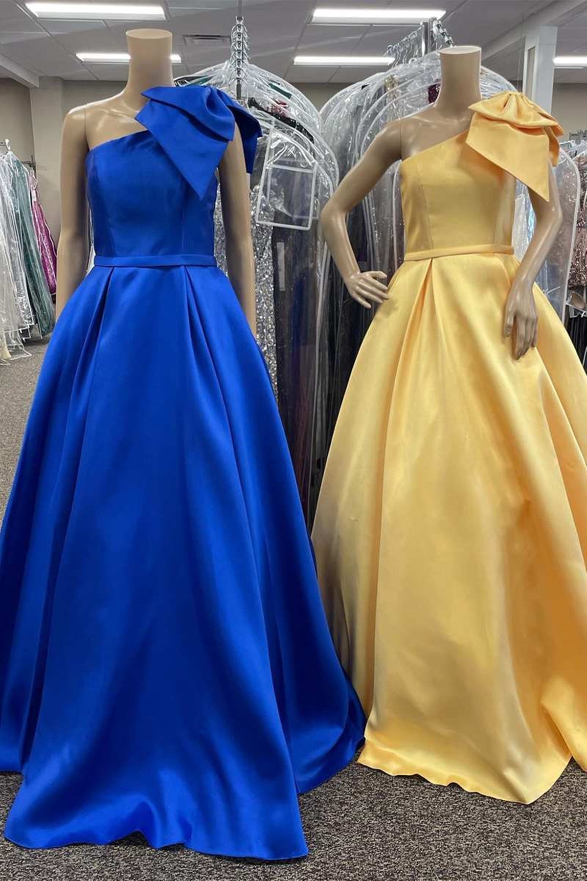 Unthony - One Shoulder Royal Blue/Yellow Long Prom Dress