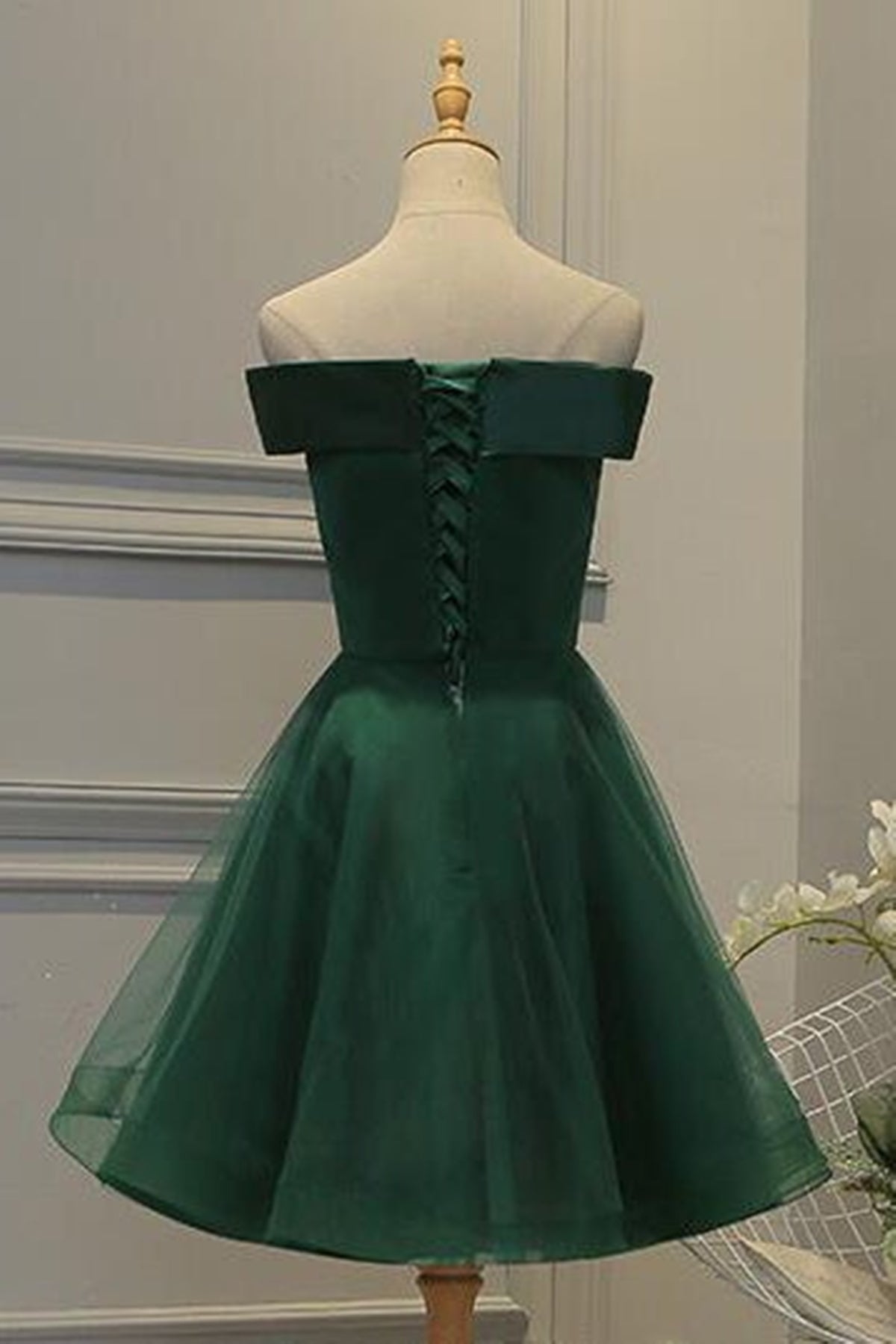 Unthony - Off Shoulder Green Lace Floral Prom Dress