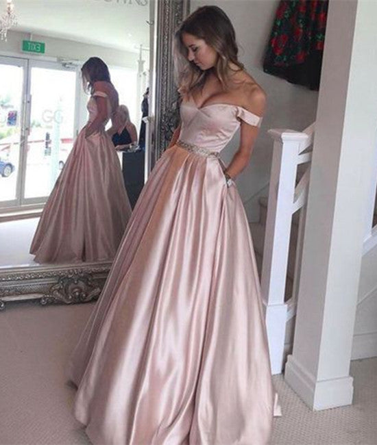 Unthony - Off Shoulder Light Pink Prom Dresses
