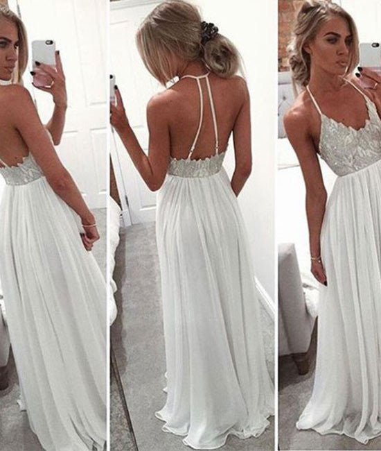 Unthony - A-line Backless Lace Long Prom Dresses