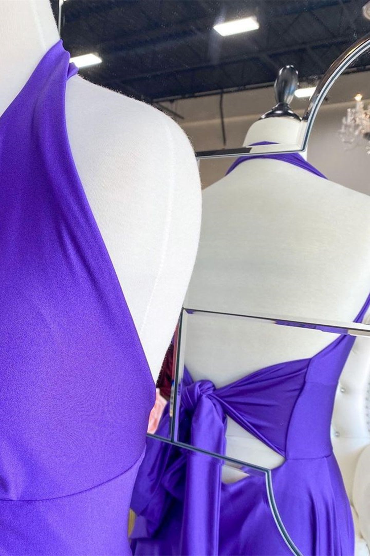Unthony - Elegant Halter Neck Backless Purple Long Prom Dress