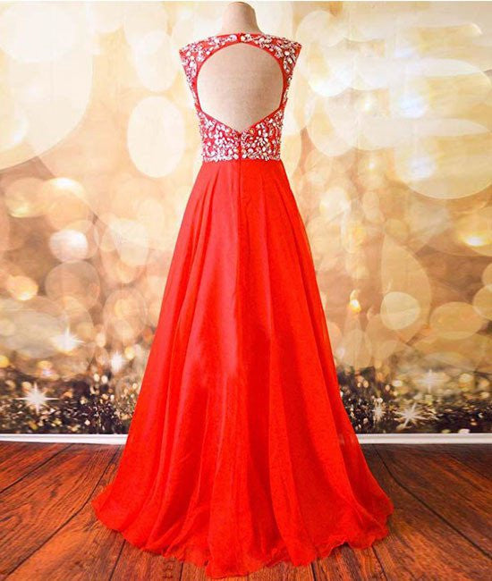 Unthony - Round Neck Beaded Red Prom Dresses