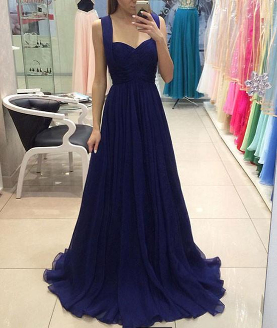 Unthony - A Line Sweetheart Neck Royal Blue Chiffon Long Prom Dresses