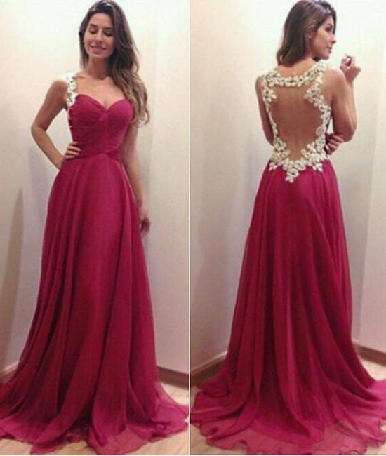 Unthony - A Line Sweetheart Neck Lace Red Prom Dresses
