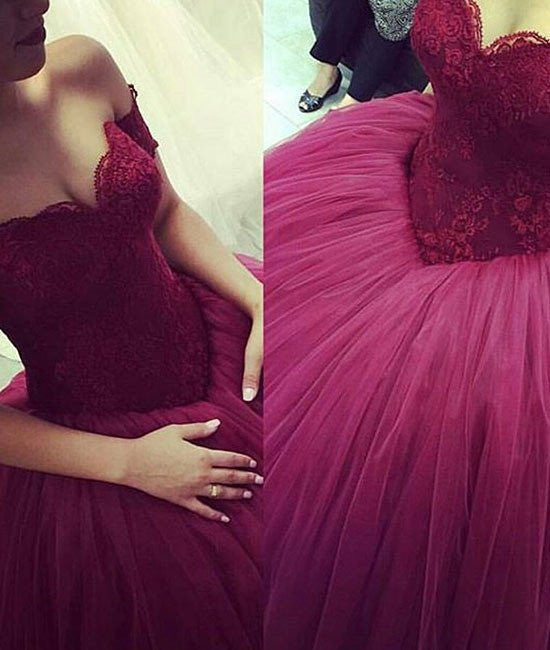 Unthony - Off Shoulder Sweetheart Lace Purple Prom Gown