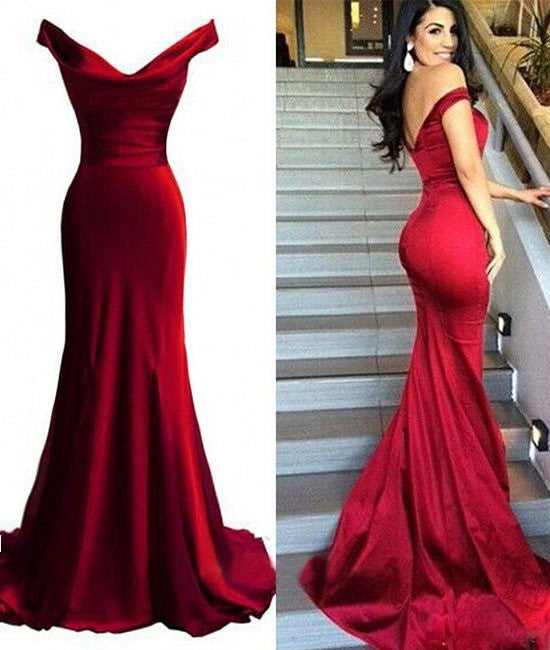 Unthony - Off Shoulder Mermaid Red Prom Dresses