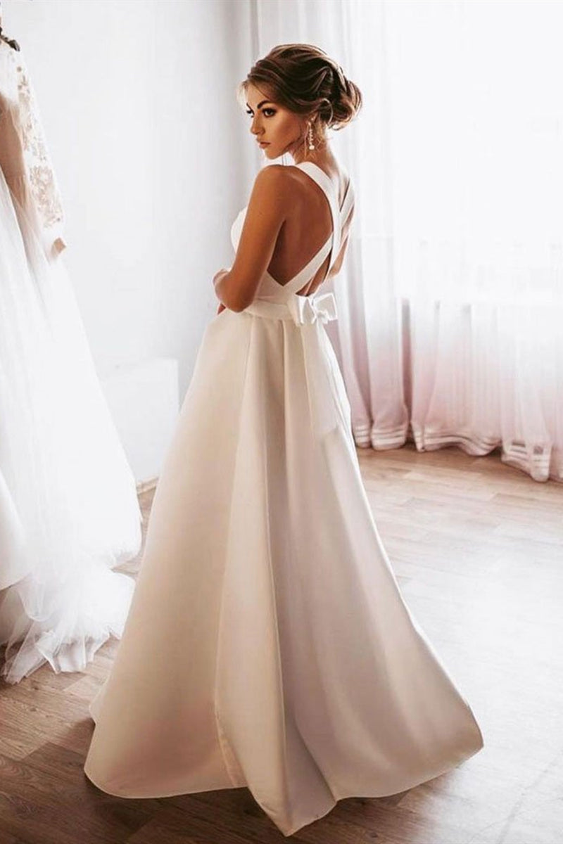 Unthony - Elegant White Satin Long Prom Dress