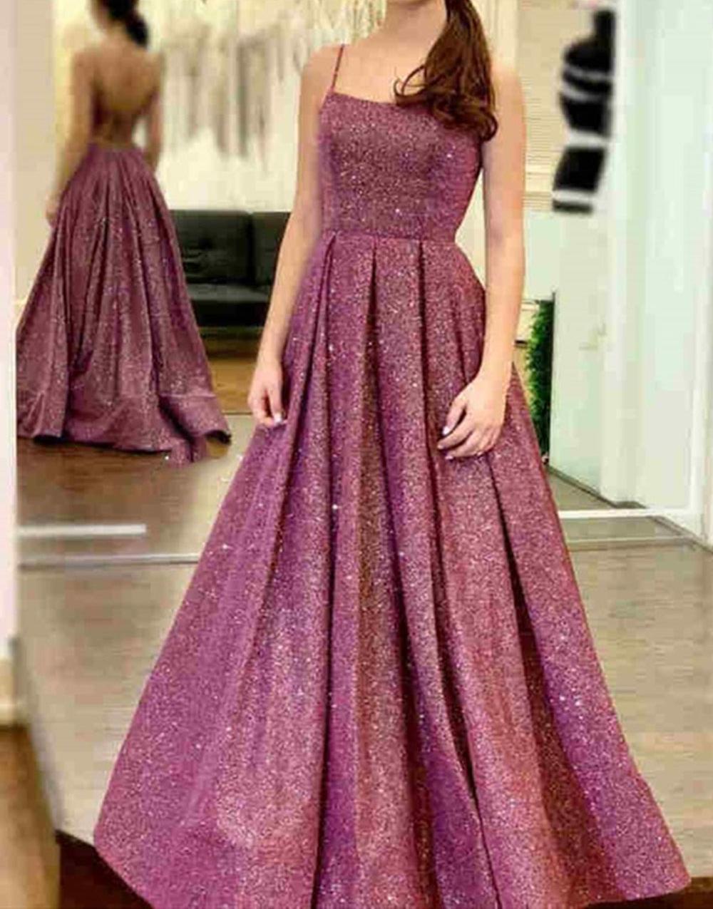 Unthony - Stylish Backless Purple Sequins Long Prom Dress