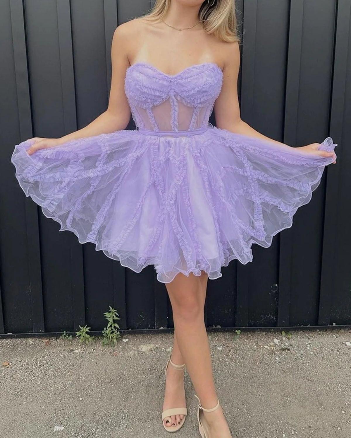 Unthony - Princess Strapless Black/Fuchsia/Lilac Tulle Short Prom Dress