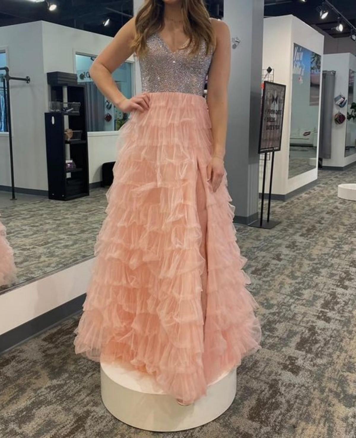 Unthony - Princess V Neck Pink Long Prom Dress with High Slit