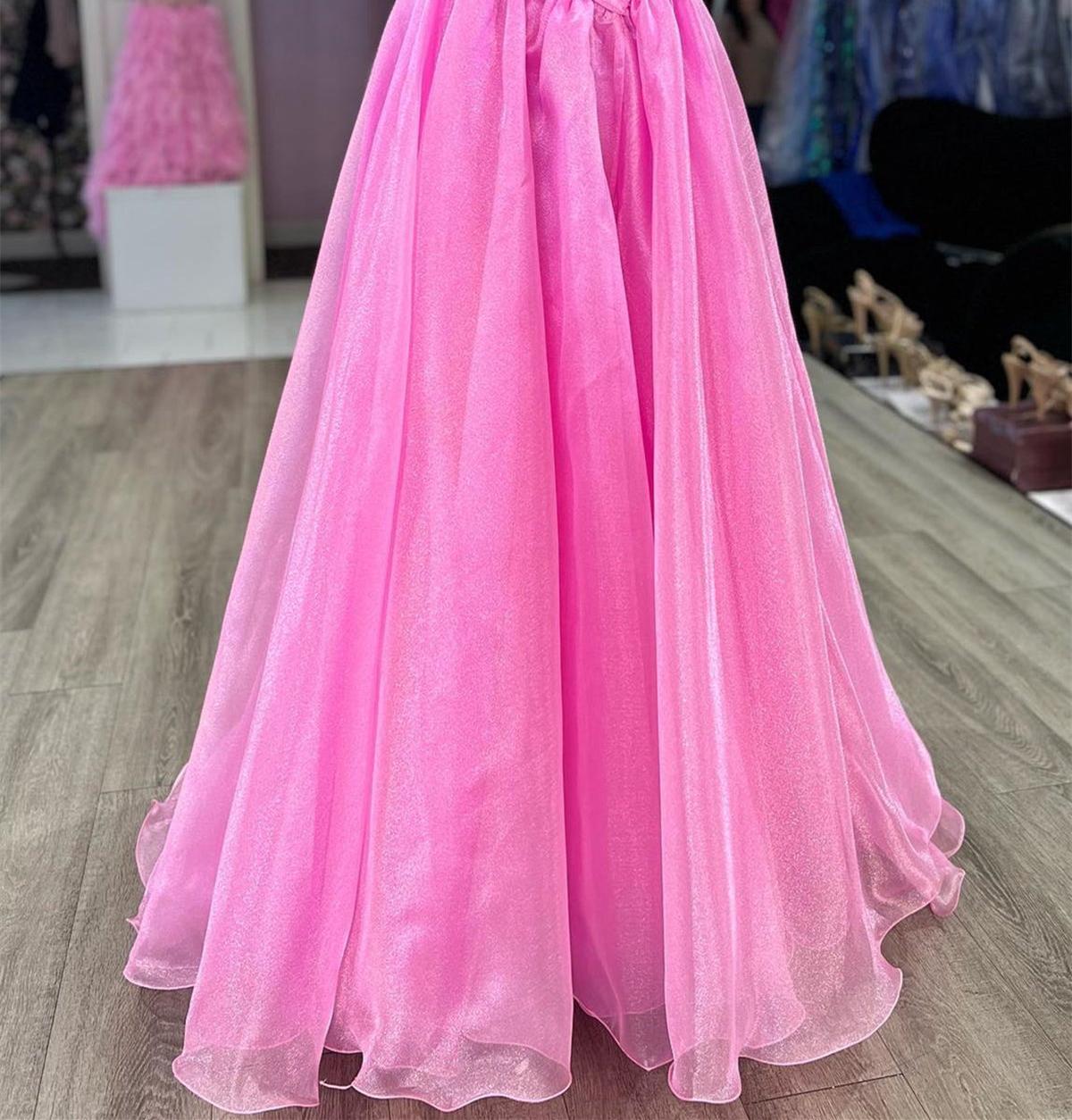 Unthony - One Shoulder Pink Tulle Long Prom Dress
