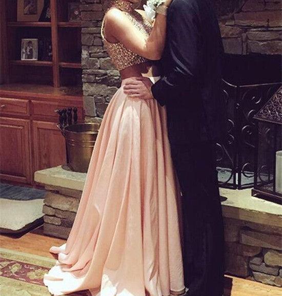 Unthony - Custom Made Two Pieces Sequins Pink Prom Dresses