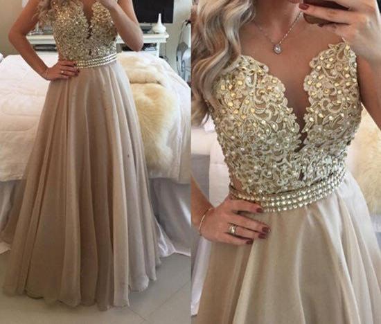 Unthony - Custom Made Sleeveless Champagne Prom Dress