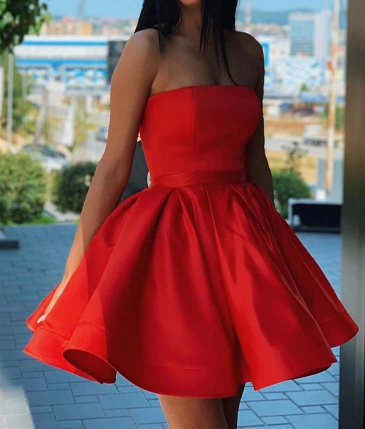 Unthony - Strapless Red/Green Satin Short Prom Homecoming Dress