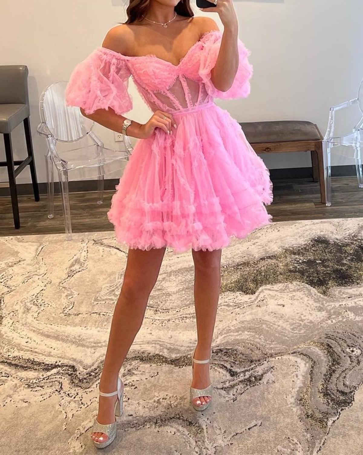 Unthony - Princess Off the Shoulder Pink Prom Dress