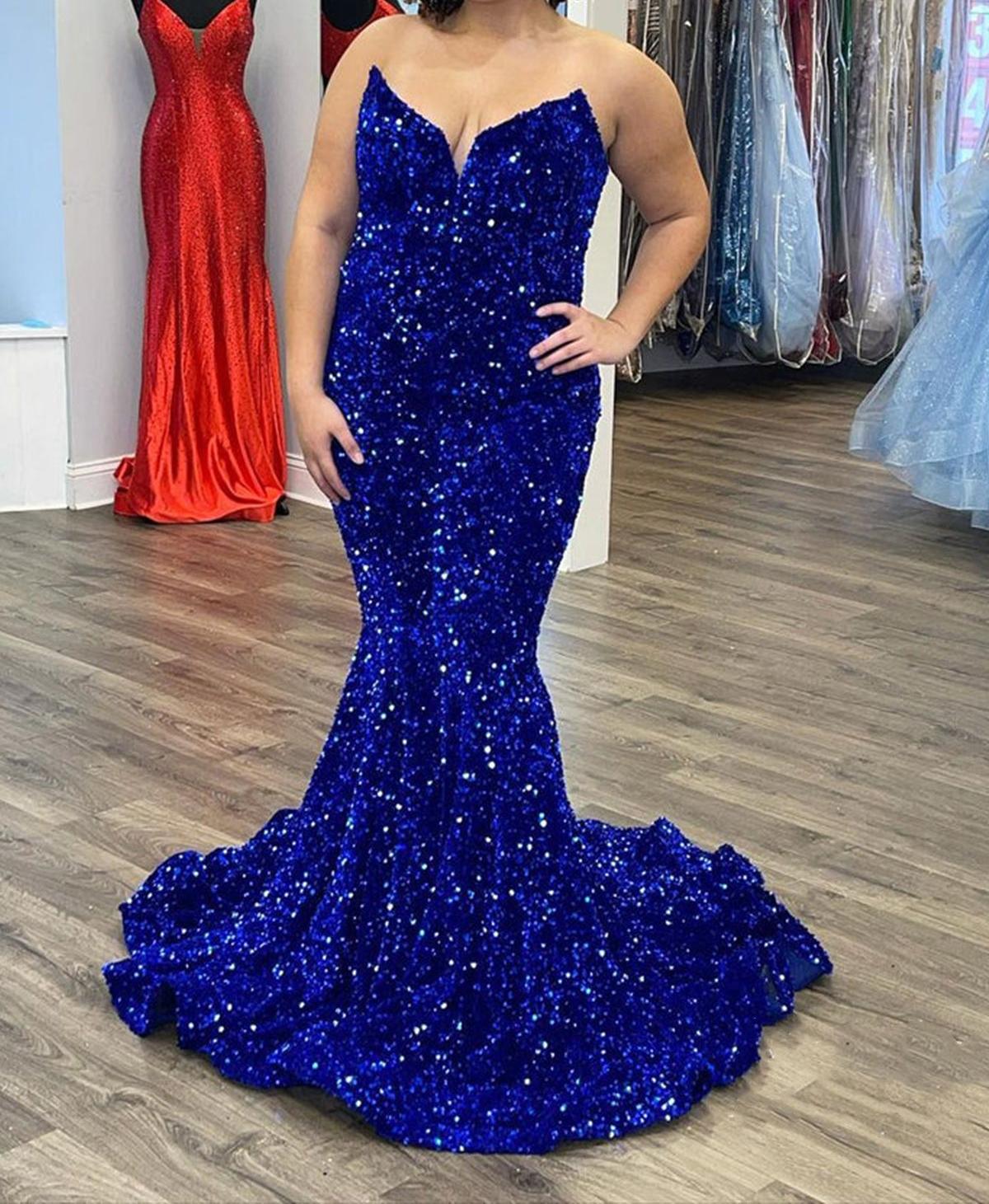 Unthony - Shiny Sequins Mermaid Burgundy/Blue/Black Long Prom Dress