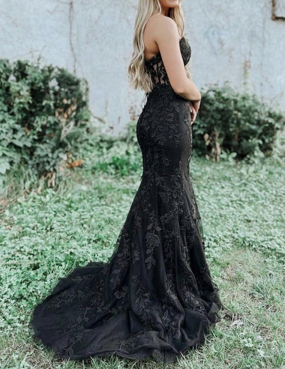 Unthony - Mermaid Black Lace Long Prom Dress