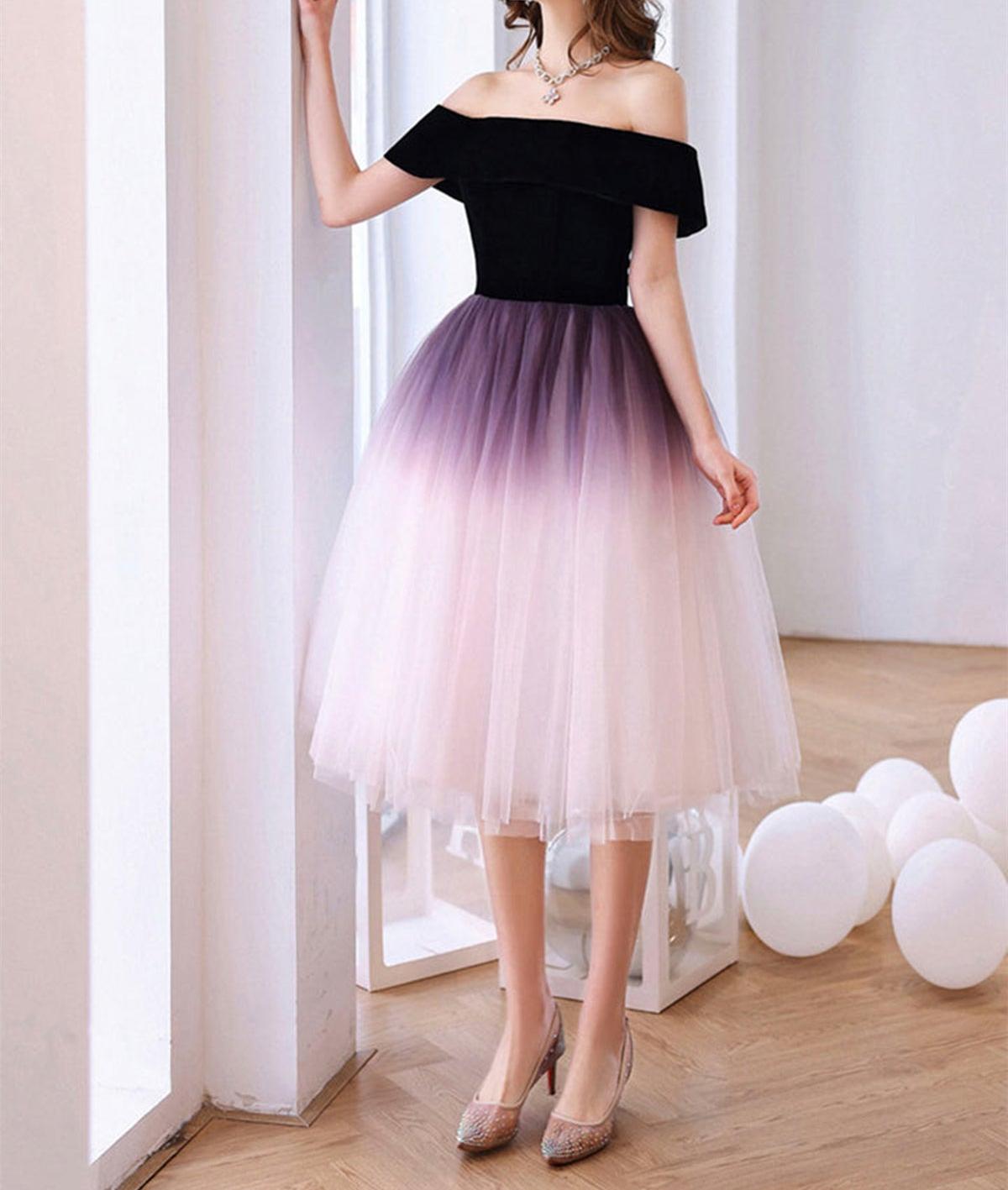 Unthony - Off Shoulder Ombre Tulle Short Prom Homecoming Dress