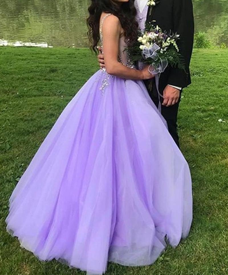 Unthony - Gorgeous V Neck Beaded Purple Long Prom Dress