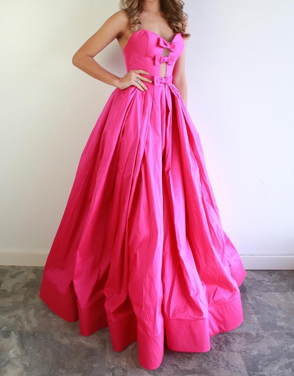 Unthony - Sexy Sweetheart Neck Hot Pink Satin Long Prom Dress