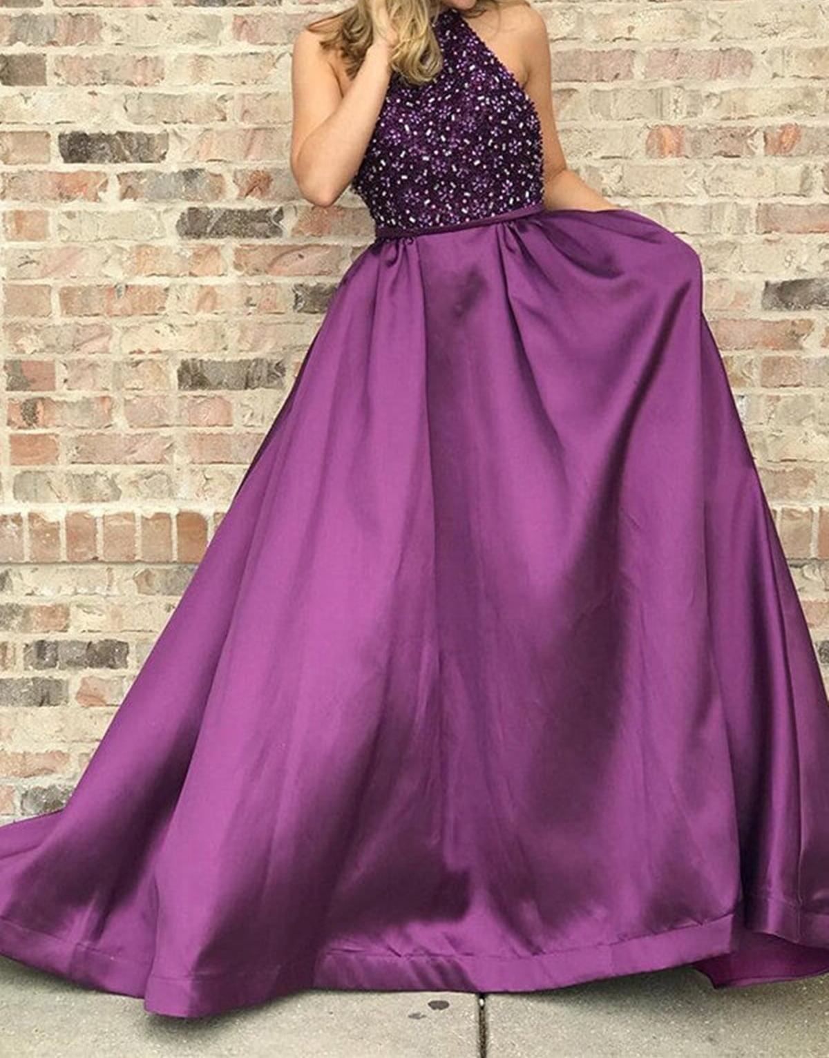 Unthony - Purple Beaded Long Prom Dress