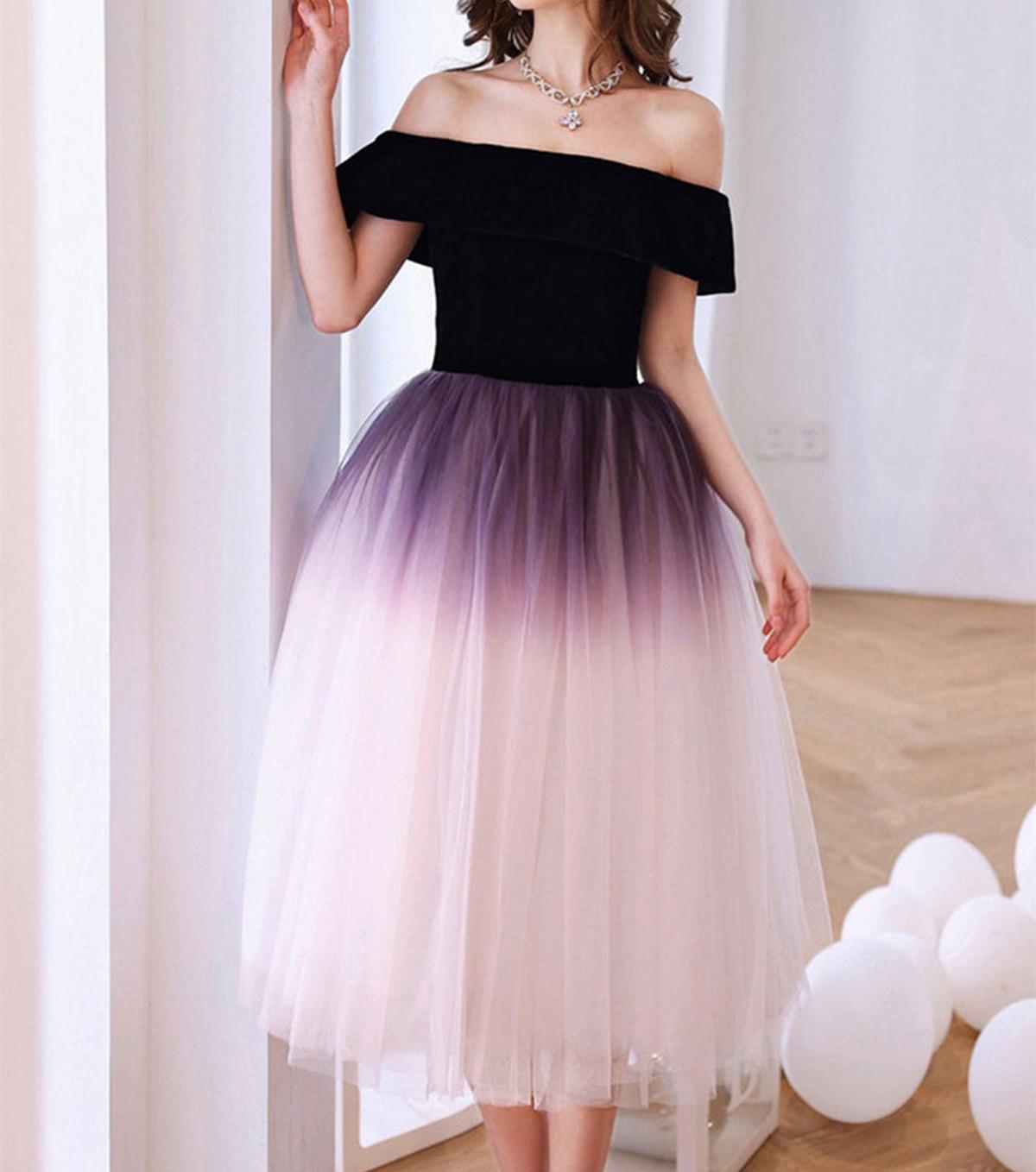 Unthony - Off Shoulder Ombre Tulle Short Prom Homecoming Dress
