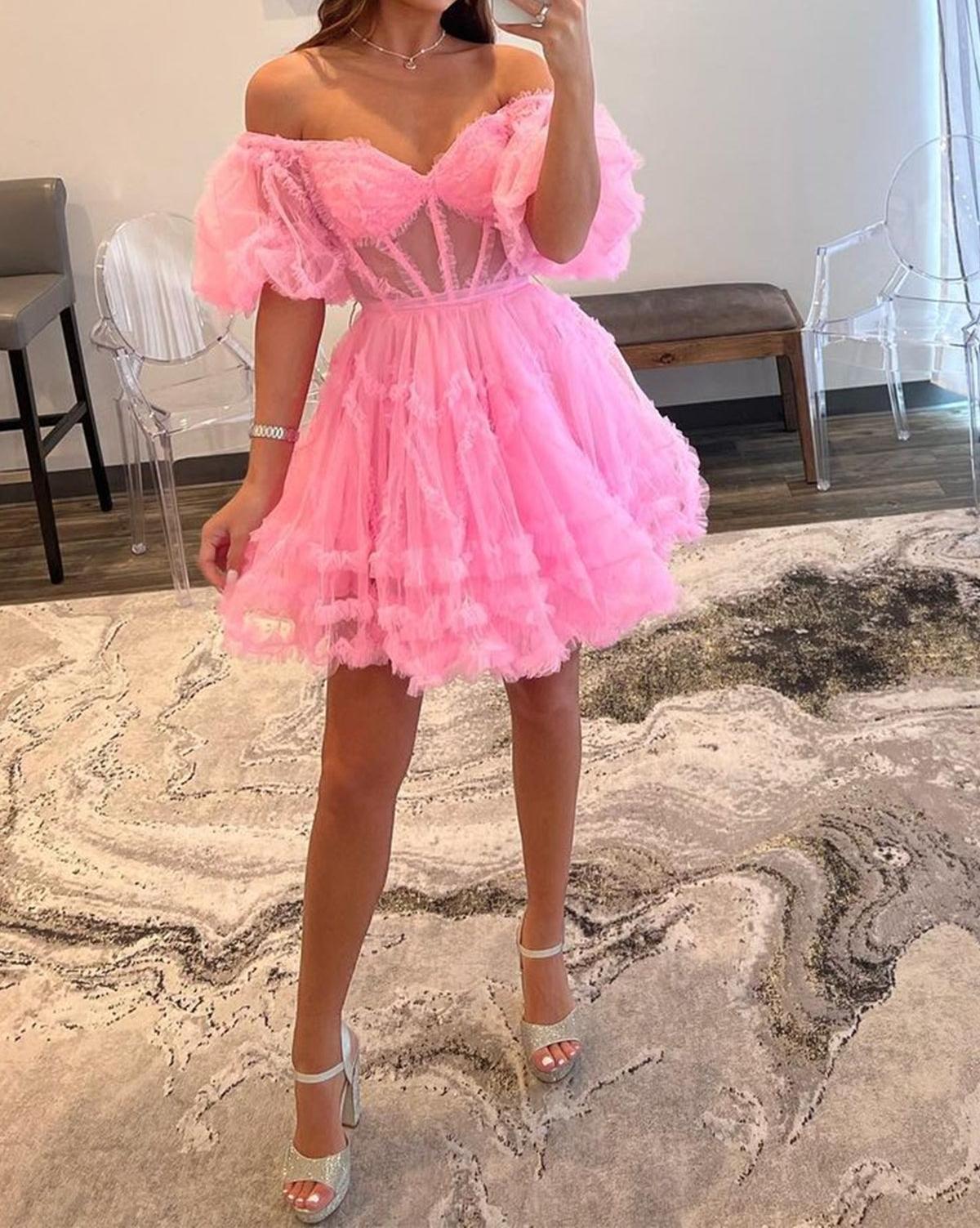 Unthony - Princess Off the Shoulder Pink Prom Dress