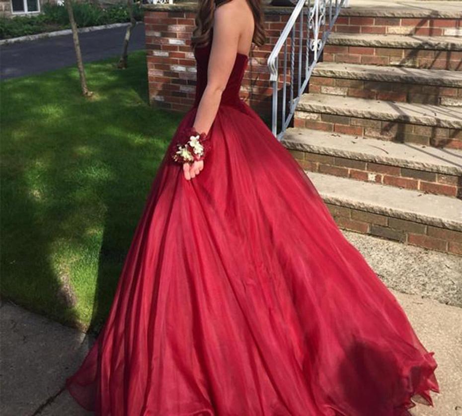 Unthony - Custom Made A Line Sweetheart Neck Burgundy Long Prom Dresses