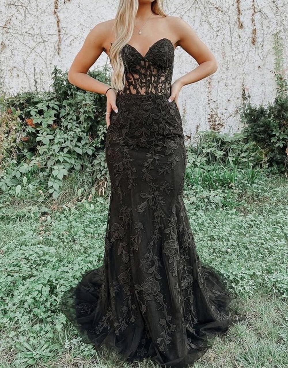 Unthony - Mermaid Black Lace Long Prom Dress