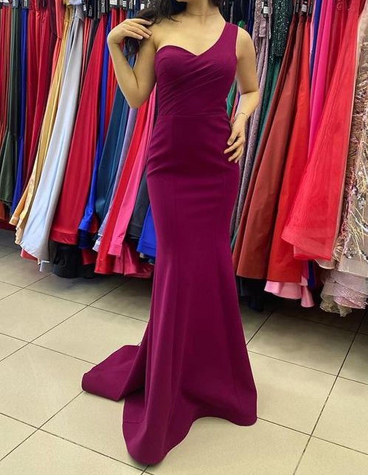 Unthony - One Shoulder Mermaid Purple Long Prom Dress
