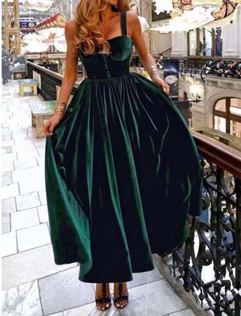 Unthony - Sweetheart Neck Maroon Velvet Ankle Length Prom Dress