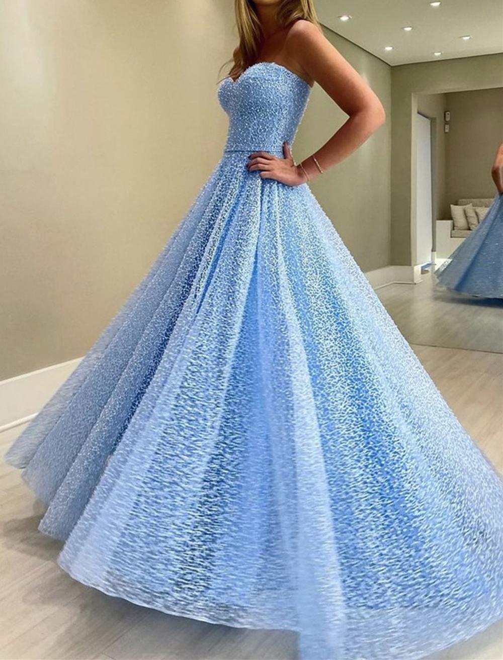 Unthony - Gorgeous Sweetheart Neck Blue Long Prom Dress