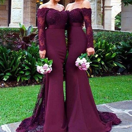 Unthony - Long Sleeves Mermaid Burgundy Lace Bridesmaid Dresses
