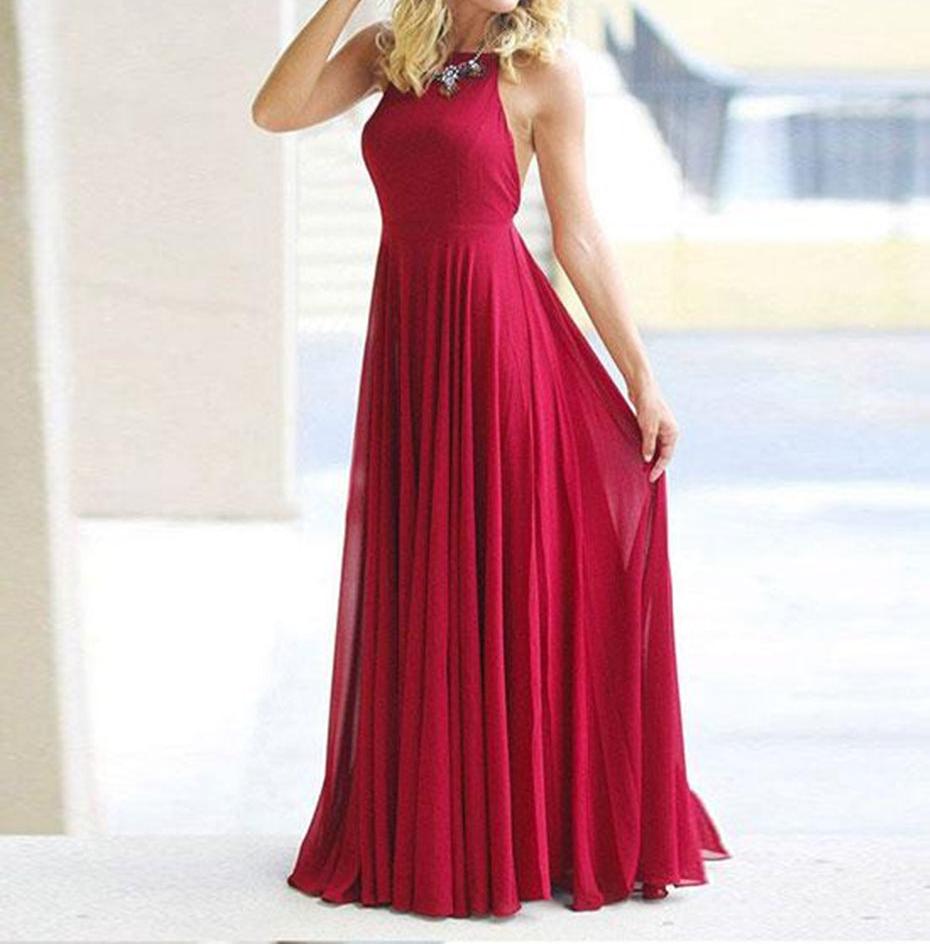 Unthony - Simple Burgundy A Line Backless Chiffon Long Prom Dresses