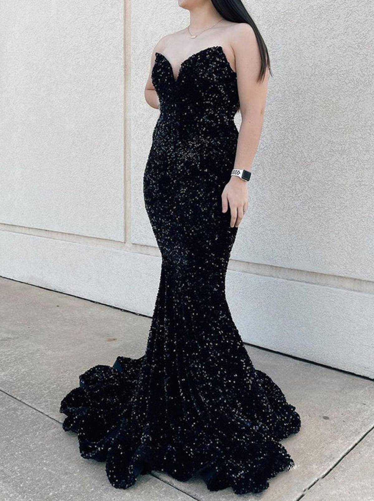 Unthony - Shiny Sequins Mermaid Burgundy/Blue/Black Long Prom Dress