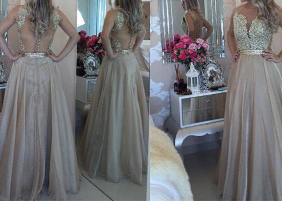 Unthony - Custom Made Sleeveless Champagne Prom Dress
