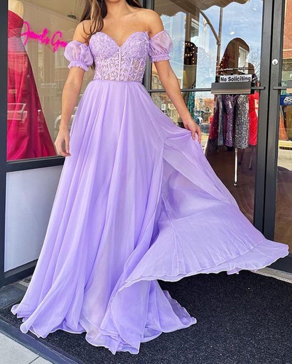 Unthony - Strapless Sweetheart Neck Purple Lace Long Prom Dress