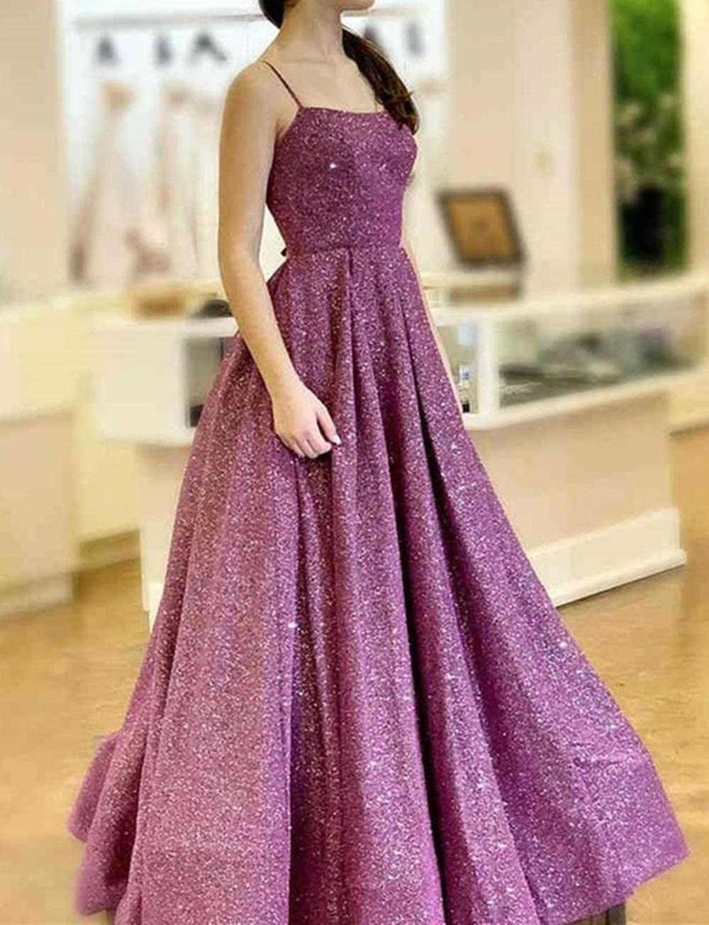 Unthony - Stylish Backless Purple Sequins Long Prom Dress