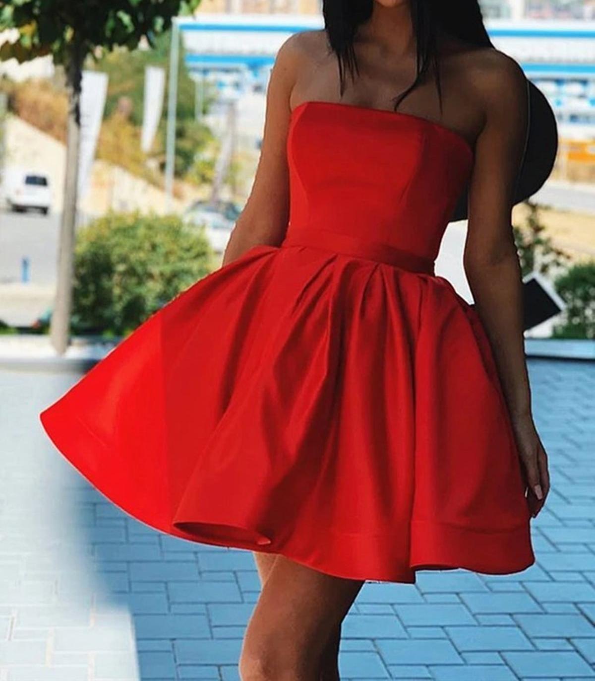 Unthony - Strapless Red/Green Satin Short Prom Homecoming Dress