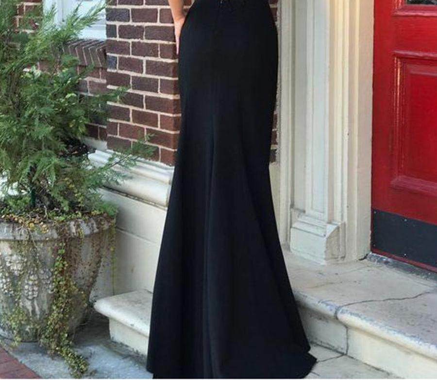 Unthony - Sexy V Neck Two Pieces Mermaid Black Prom Dresses